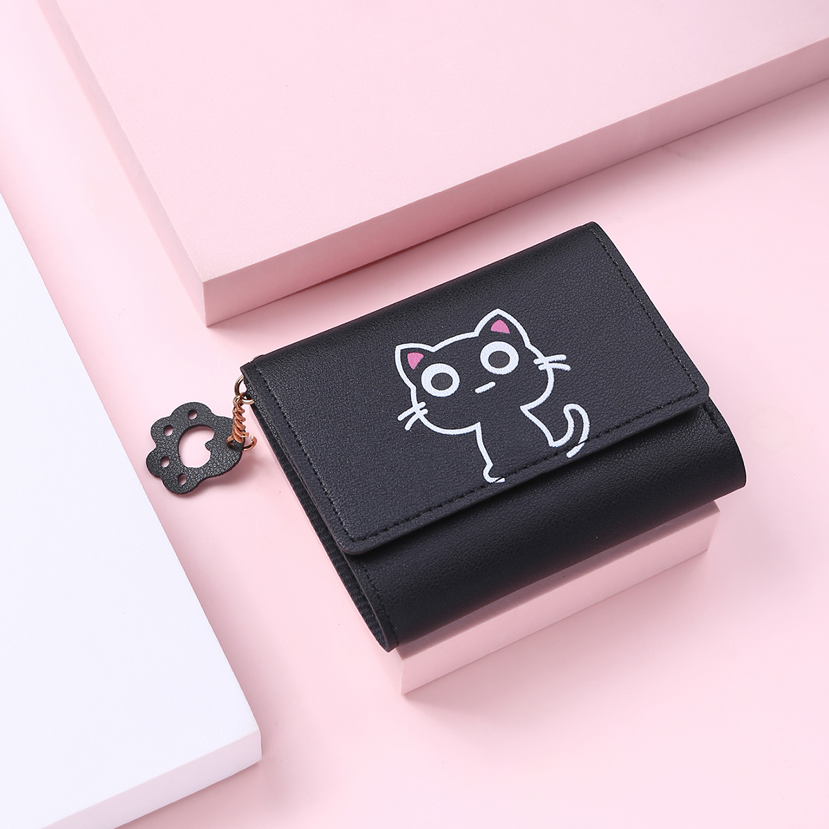 Women Wallet Fashion Cute Cat Money Bag Ladies Short Leather Clutch  Girl Small Purse Coin Purse Card Holder