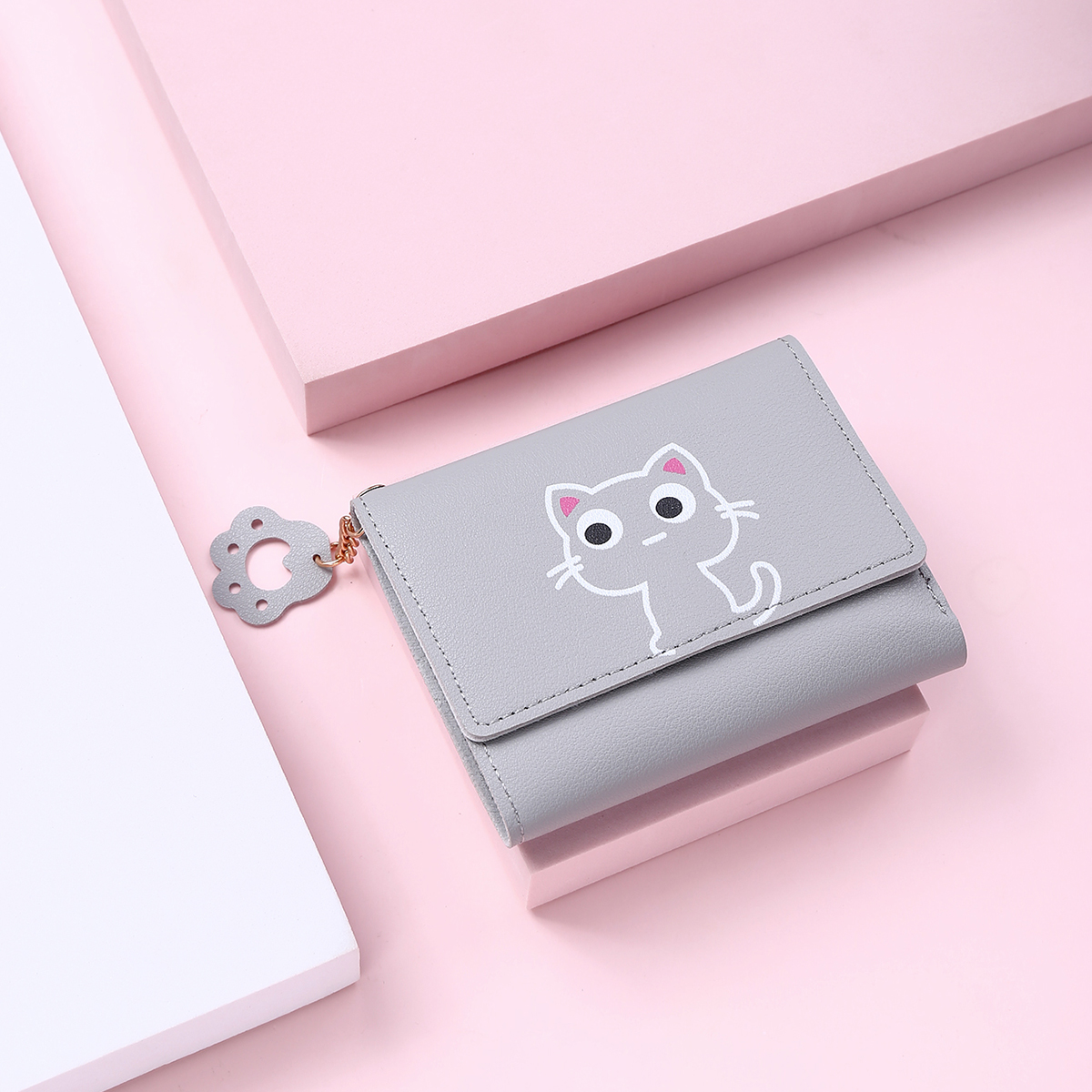 Women Wallet Fashion Cute Cat Money Bag Ladies Short Leather Clutch  Girl Small Purse Coin Purse Card Holder