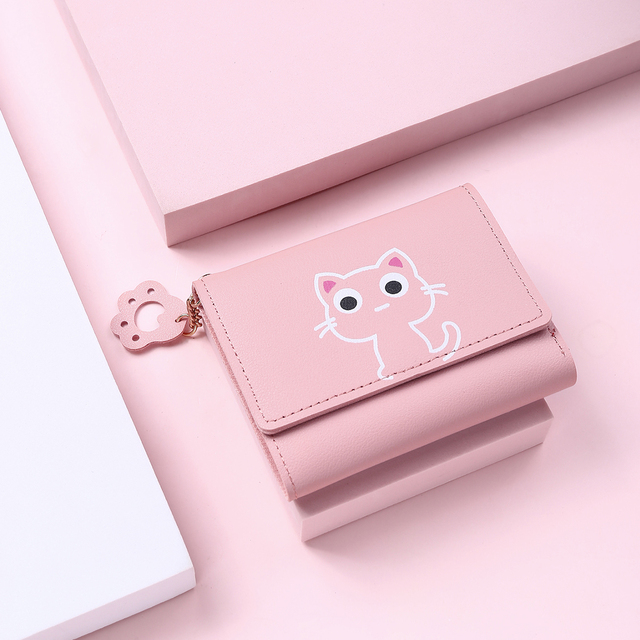 Women Wallet Fashion Cute Cat Money Bag Ladies Short Leather Clutch  Girl Small Purse Coin Purse Card Holder