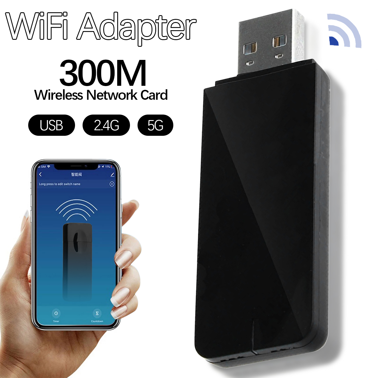 300Mbps Wireless USB Network Card WiFi Adapter Dual Band 2.4G 5G Signal Receiver WiFi Dongle Ralink RT5572 Supports Linux