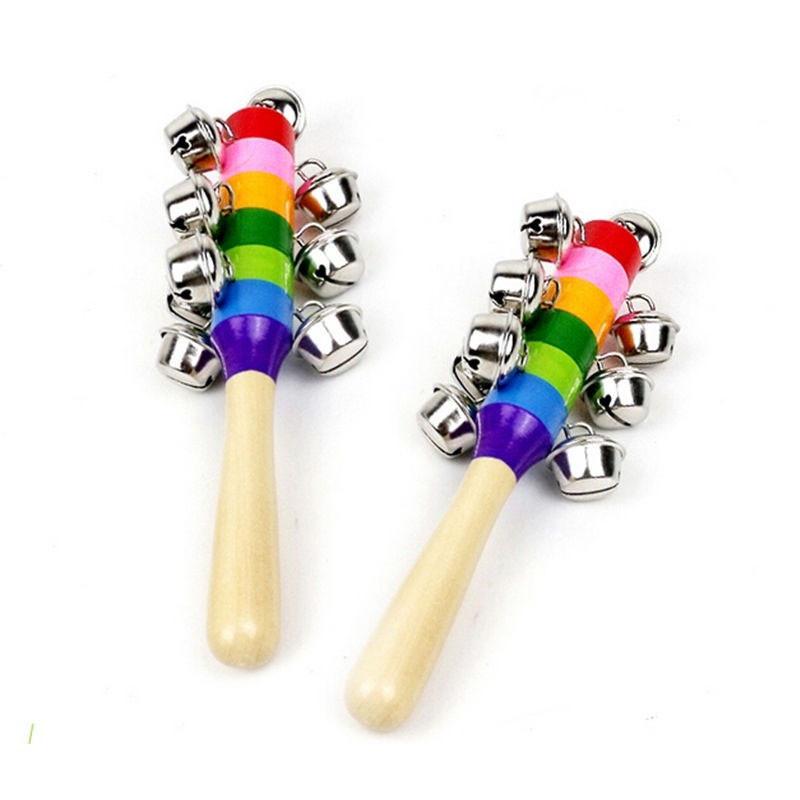 Wooden colorful rattles Rainbow cross rattles infants 0-1-3 years old early education musical instruments educational toys