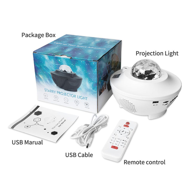 Romantic LED Star Ocean Wave Projector Night Light Galaxy Starry Sky Projector Night Lamp With Music Bluetooth Speaker