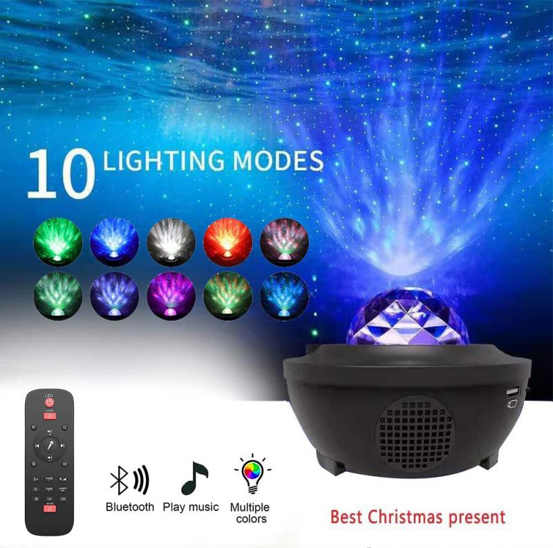 Romantic LED Star Ocean Wave Projector Night Light Galaxy Starry Sky Projector Night Lamp With Music Bluetooth Speaker