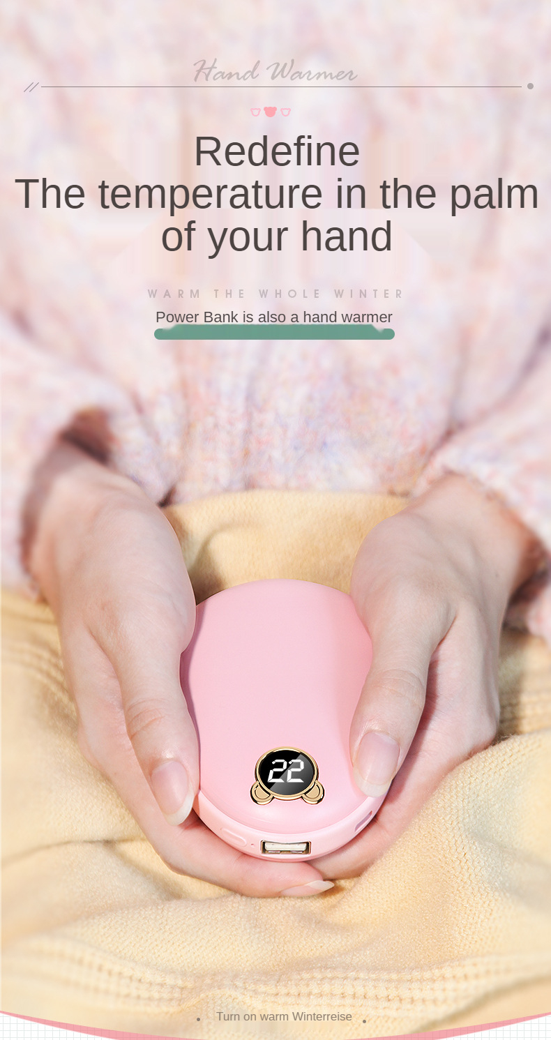 Hand Warmer USB Power Bank Rechargeable Electric Hand Warmer HeaterMini Pocket Warmer Digital Display Cartoon 4000mah