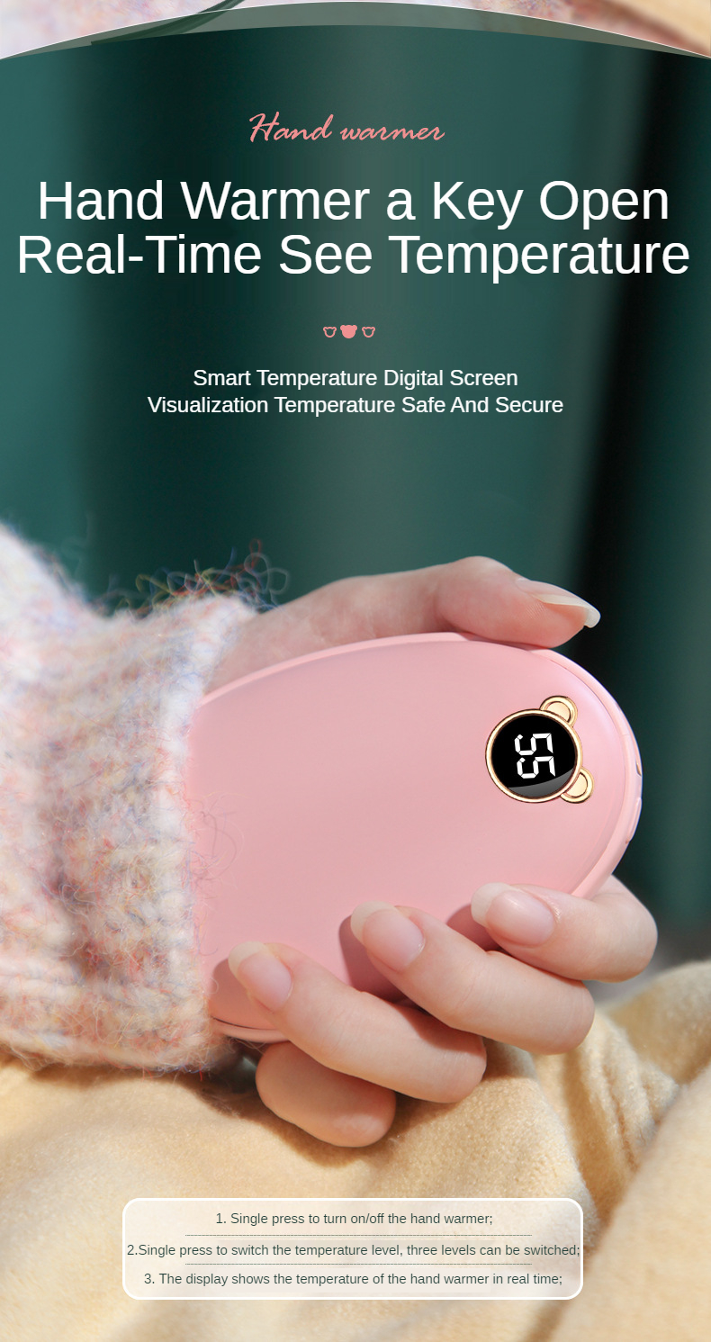 Hand Warmer USB Power Bank Rechargeable Electric Hand Warmer HeaterMini Pocket Warmer Digital Display Cartoon 4000mah