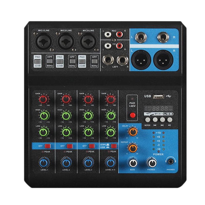 5 Channel USB Bluetooth Audio Mixer Sound Board 48V Phantom Power MP3 Computer Input Mixer Audio