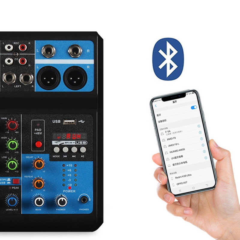 5 Channel USB Bluetooth Audio Mixer Sound Board 48V Phantom Power MP3 Computer Input Mixer Audio