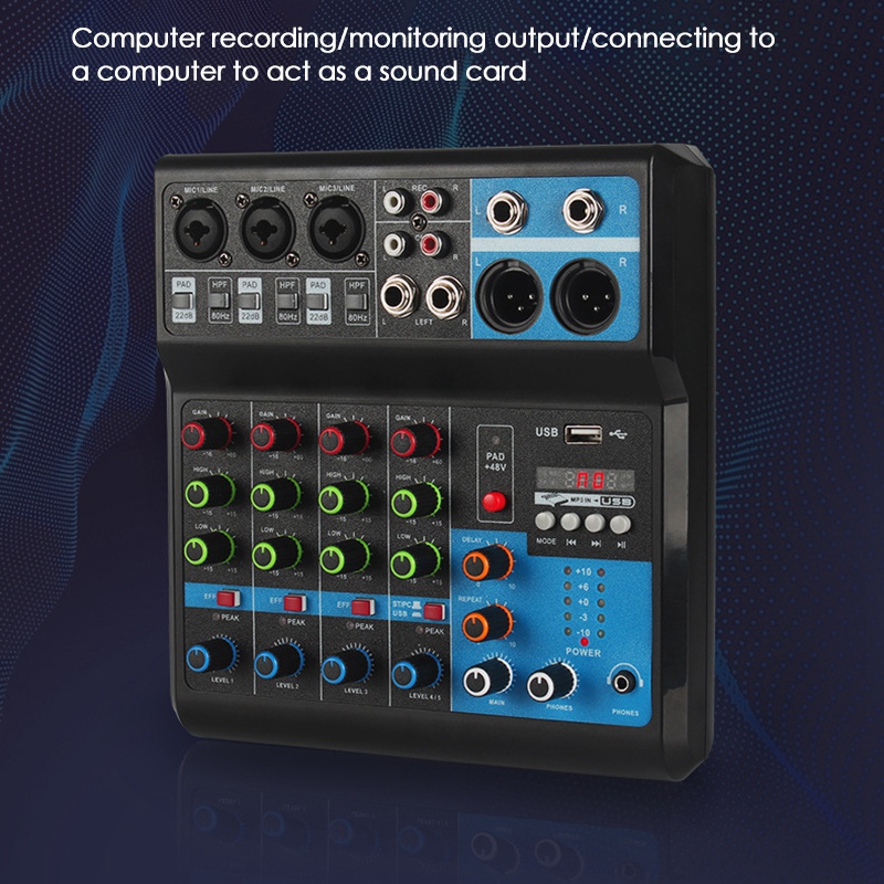 5 Channel USB Bluetooth Audio Mixer Sound Board 48V Phantom Power MP3 Computer Input Mixer Audio