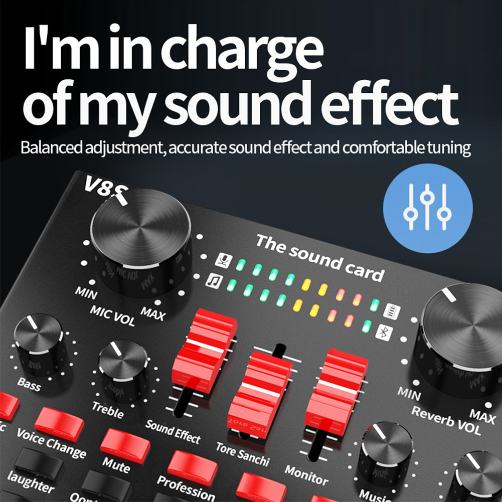 V8S Sound Card Live Broadcast DSP USB Rechargeable Music Recording External Stereo