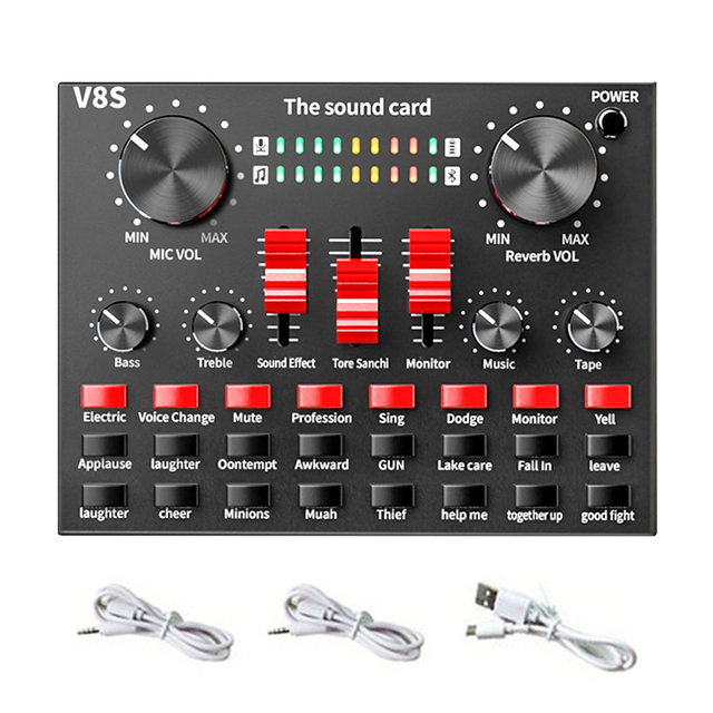 V8S Sound Card Live Broadcast DSP USB Rechargeable Music Recording External Stereo