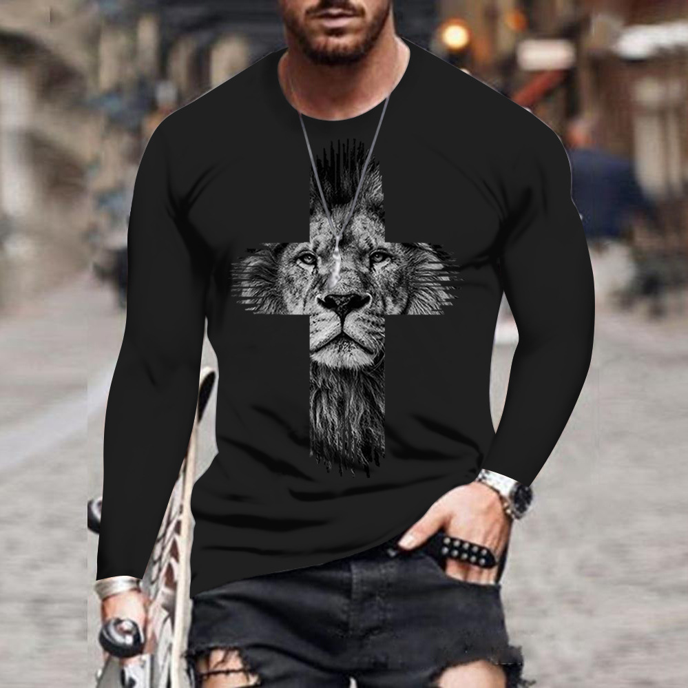 2021 new fashion clothes men's loose round neck 3d printing long-sleeved T-shirt top