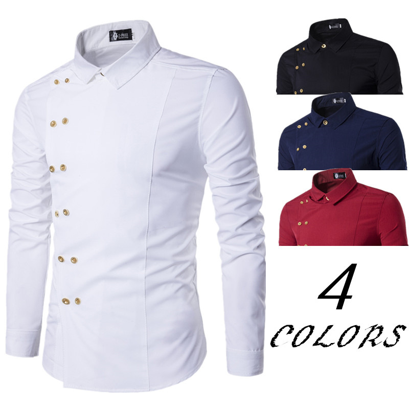 New fashion men's double-breasted casual long-sleeved shirts fashion men's slim-fit shirts