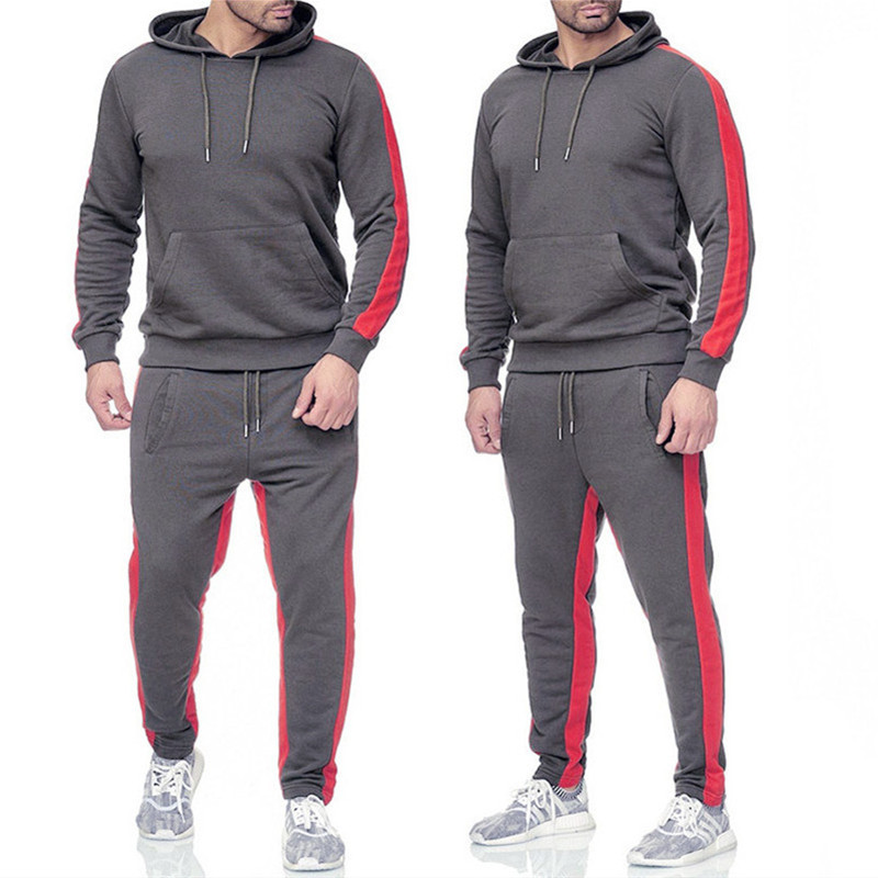 Men's new casual slim hip-hop European and American style hoodie solid color sweatshirt sweatpants suit