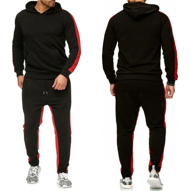 Men's new casual slim hip-hop European and American style hoodie solid color sweatshirt sweatpants suit
