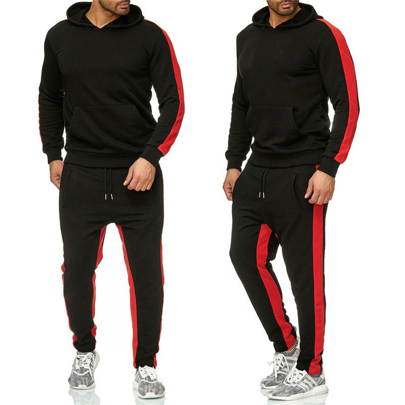 Men's new casual slim hip-hop European and American style hoodie solid color sweatshirt sweatpants suit