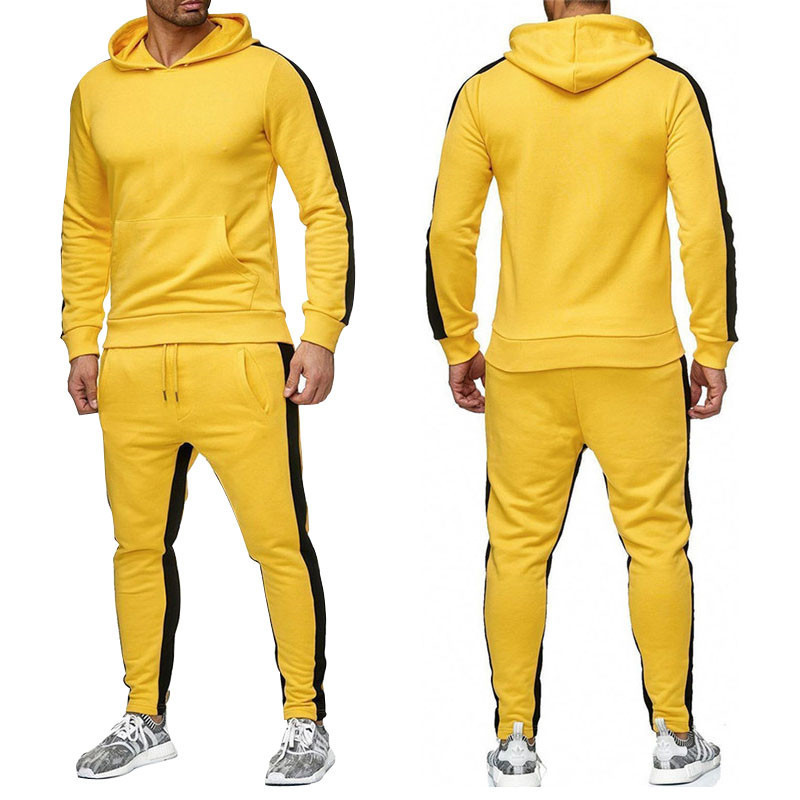 Men's new casual slim hip-hop European and American style hoodie solid color sweatshirt sweatpants suit