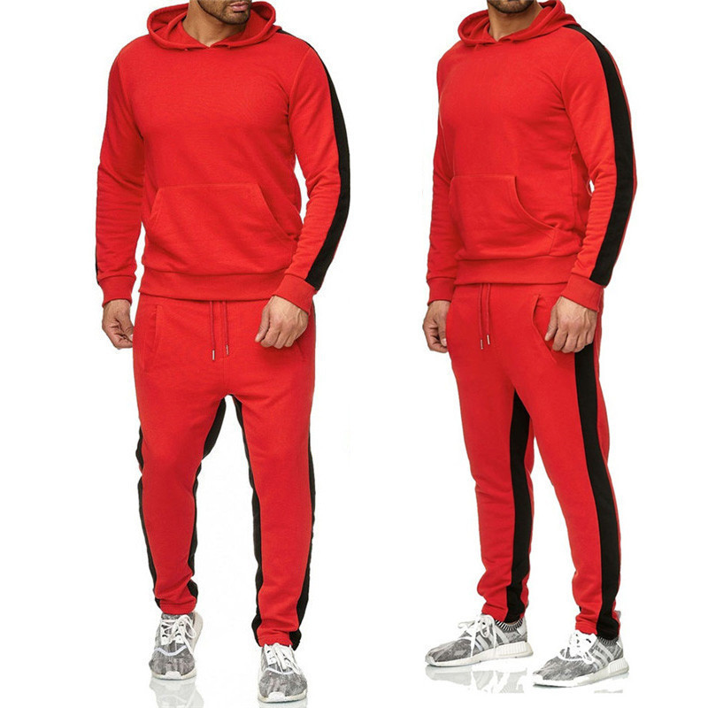 Men's new casual slim hip-hop European and American style hoodie solid color sweatshirt sweatpants suit