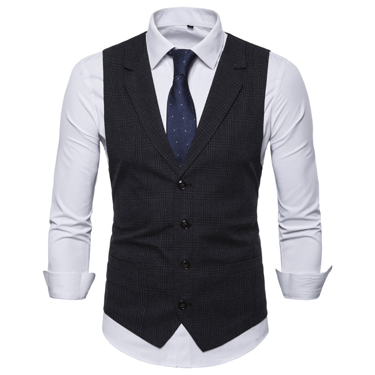 2021 new fashion clothing new men's casual suit collar plaid single-breasted vest 9702