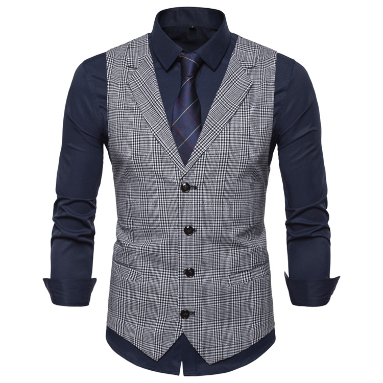 2021 new fashion clothing new men's casual suit collar plaid single-breasted vest 9702