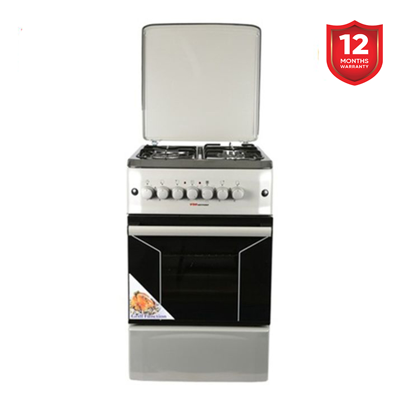 Von Push Button Ignition F5N31E2.S.E/VAC5F031PS - 3 Gas Burner  1 Electric Hotplate Cooker - Silver Standing Gas Cooker with Oven