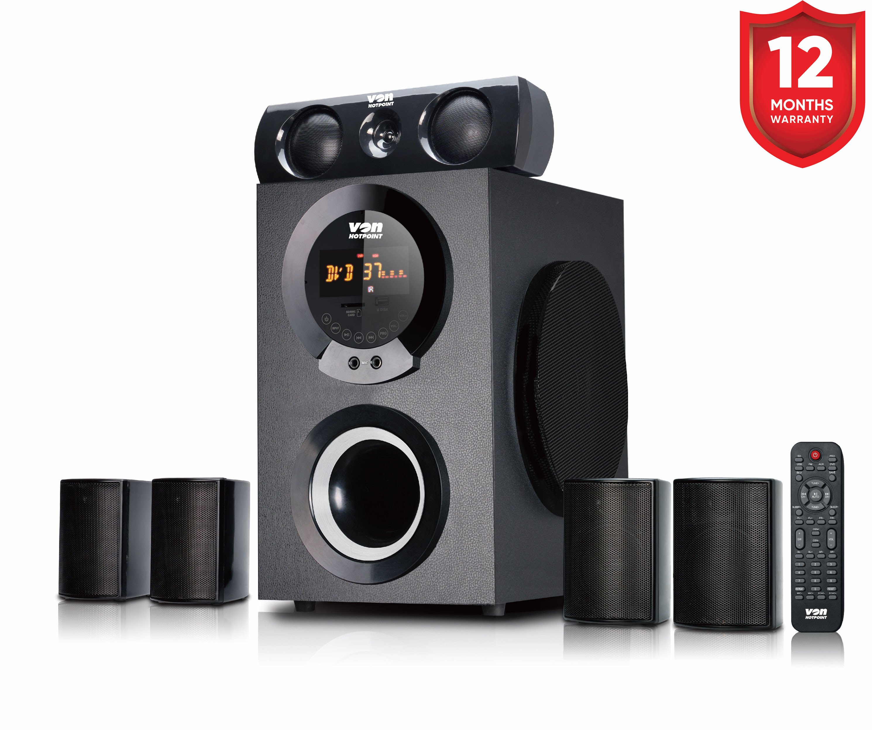 Von Bass extreme 5.1CH Bluetooth VES3505ES 350W RMS Subwoofer  LED display SD MMC slot USB slot