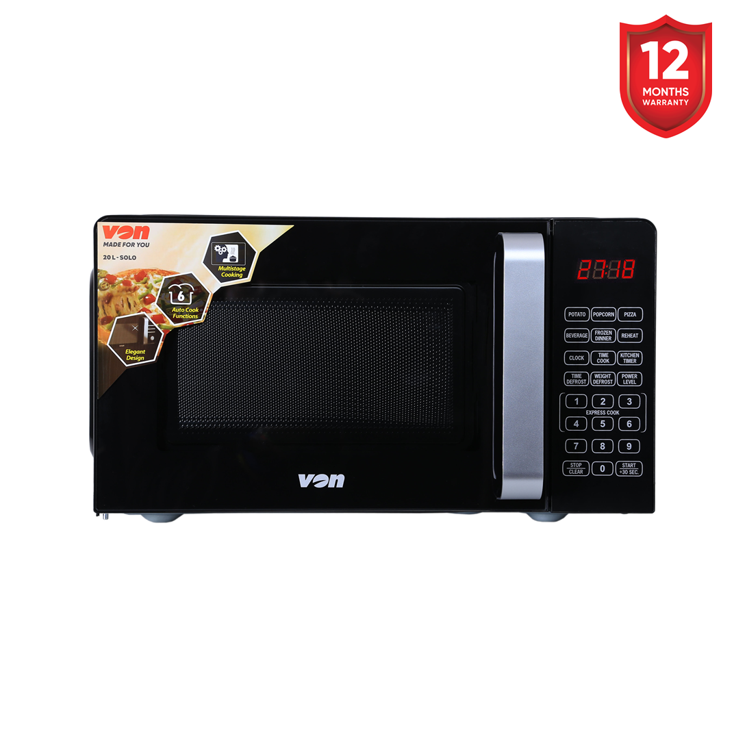 Von VAMS-20DGX Microwave Oven  Digital control Multi-stage cooking 6 auto-cook menus Solo Touch control panel Memory cooking a combination of different programs
