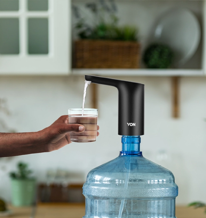 Von Portable Water Dispenser VADZ0002K - USB Rechargeable Drinking Water Wireless Bottle Water Pump Touch button Charging Cable & Silicone Pipe are Included