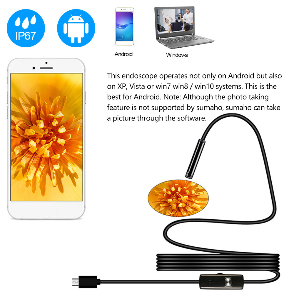 5.5mm Endoscope Camera Flexible IP67 Waterproof Micro USB Inspection Borescope Camera
