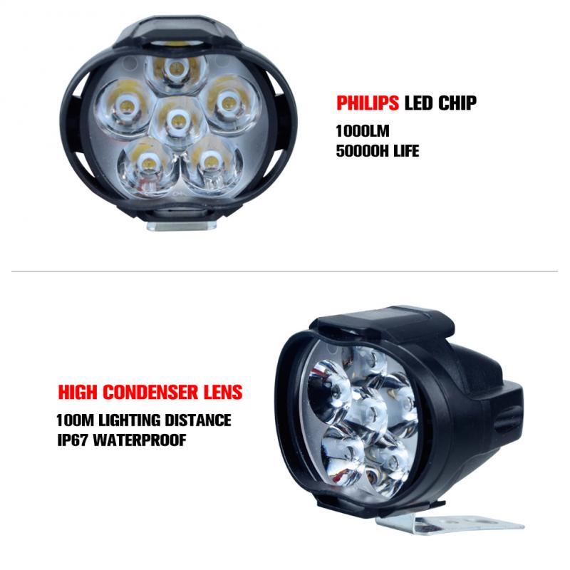 Led Motorcycles Headlight White Super Bright 6LED Working Spot Light Motorbike Fog Lamp
