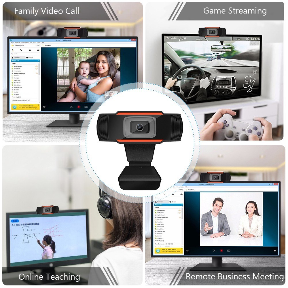 Camera with Microphone for Online Teaching Video Calling Conferencing Game 720P Webcam Computer USB