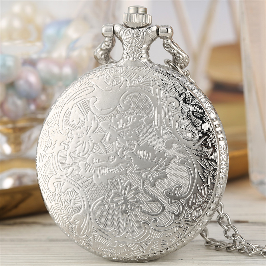Exquisite Retro Fashion Pendant Pocket Watch With Silver Necklace Chain
