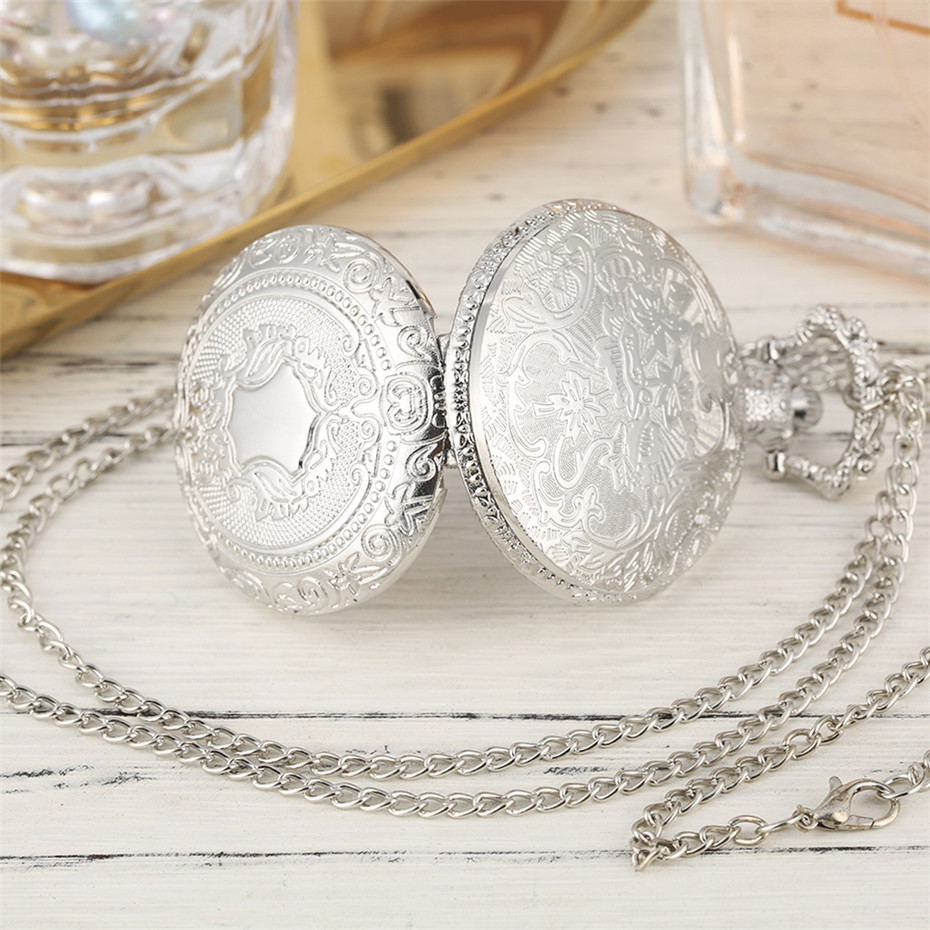 Exquisite Retro Fashion Pendant Pocket Watch With Silver Necklace Chain