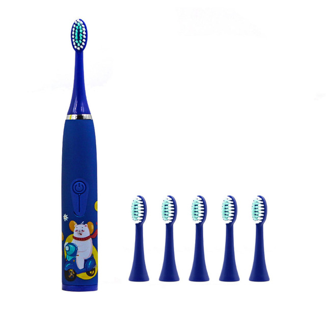 Electric Toothbrush Kids Tooth brush IPX7 USB Rechargeable 6 Replacement Brush Heads Oral Cleaning