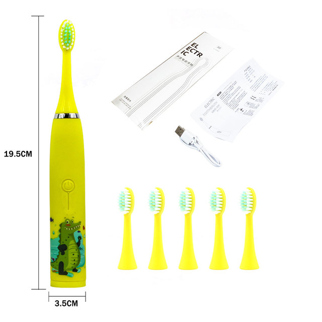 Electric Toothbrush Kids Tooth brush IPX7 USB Rechargeable 6 Replacement Brush Heads Oral Cleaning