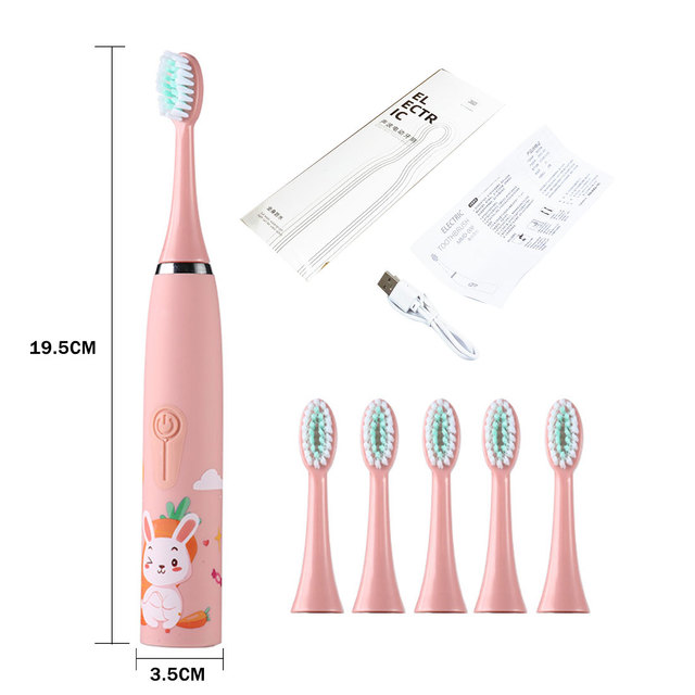 Electric Toothbrush Kids Tooth brush IPX7 USB Rechargeable 6 Replacement Brush Heads Oral Cleaning