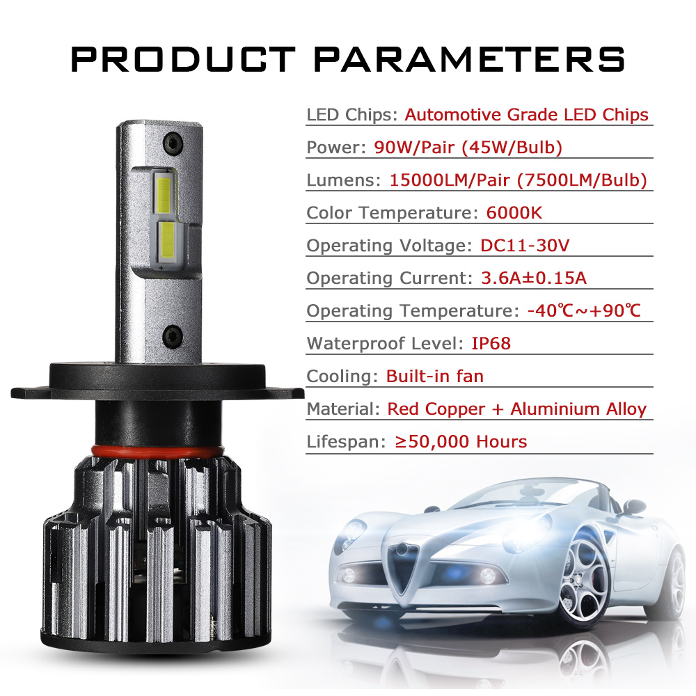 NOVSIGHT Led Car Headlight Bulbs H7 H4 H11 H8 H9 9005 9006 Auto Headlamp 90W 15000LM 6000K White Decoder Car Light