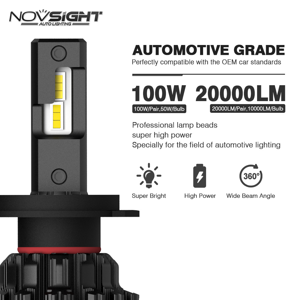 NOVSIGHT Led Car Headlight Bulbs H7 H4 H11 H8 H9 9005 9006 Auto Headlamp 90W 15000LM 6000K White Decoder Car Light