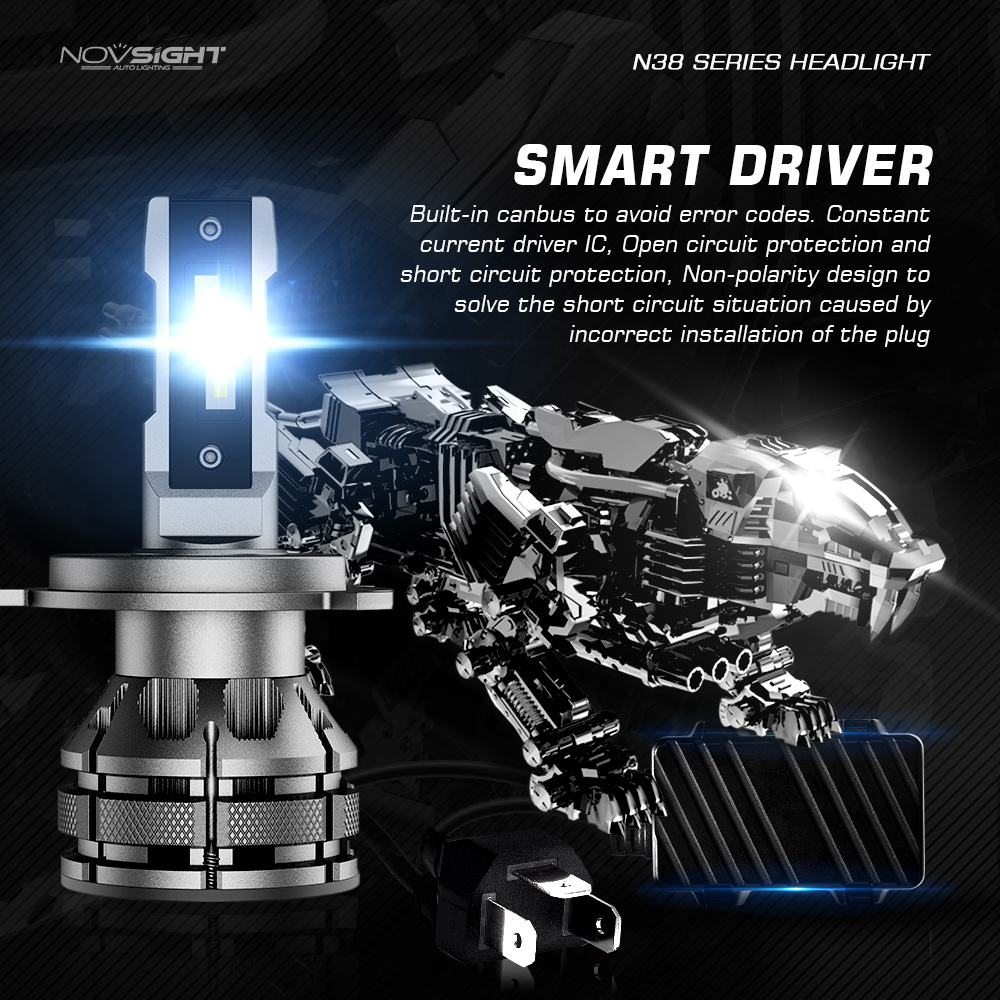 NOVSIGHT Led H4 H7 H1 H3 H11 H13 9005 9006 9007 Auto Headlight Mini Size 80W 15000LM 6500K Decoder Plug and Play Car Headlight