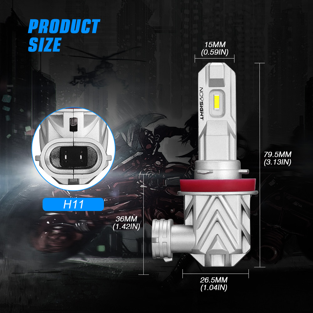 NOVSIGHT Motorcycle Headlight Bulb Led H4 H7 H11 1:1 Mini Size Design 6000K White 5000LM 25W 12V Motorcycle Headlamp Bulbs