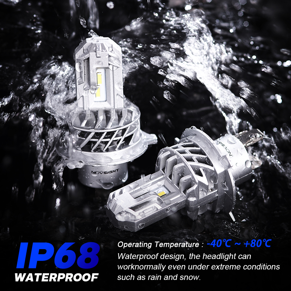 NOVSIGHT Motorcycle Headlight Bulbs 1:1 Mini H4 LED 50W 12V 10000LM 6000K White Auto Accessories LED Lamps