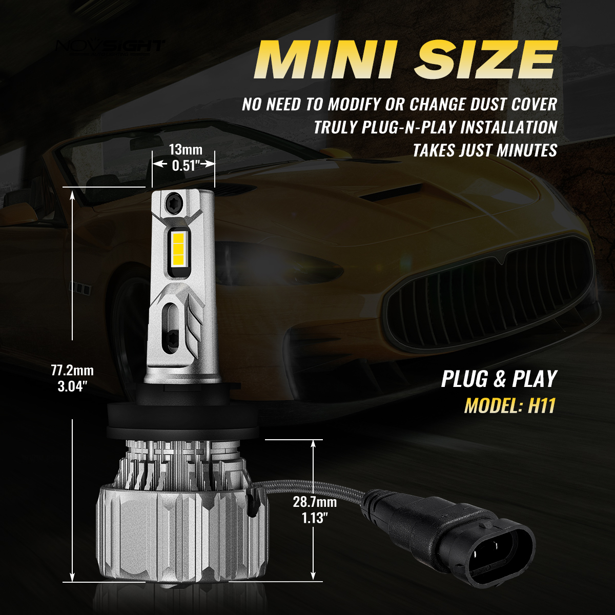 NOVSIGHT H8 LED H11 H9 Car Headlight Bulb 70W 15000LM 3000K LED Lamp 12V with Fan Design Plug and Play Headlamp Auto Accessories