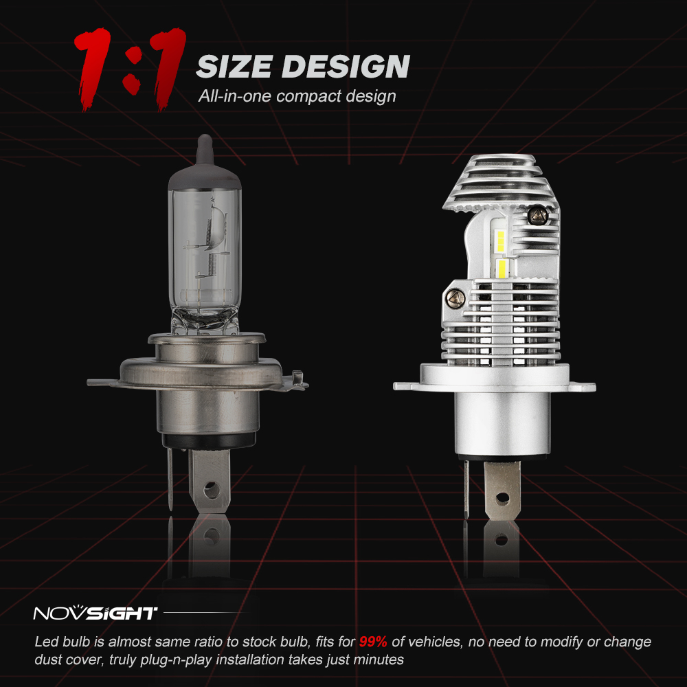 NOVSIGHT Motorcycle Bulbs 1:1 Mini Design LED Headlight H4 50W 12000LM 6000K White Auto Accessories LED Lamps