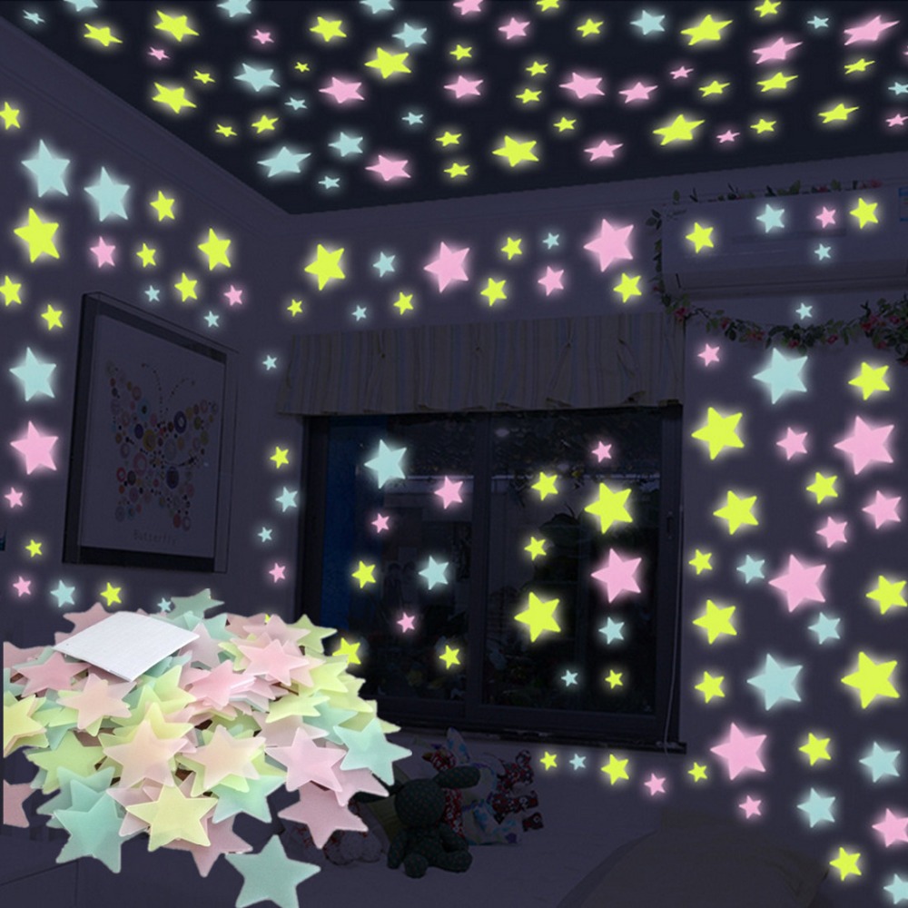 100pcs/set Glow in the Dark Toys Luminous Star Stickers Bedroom Sofa Fluorescent Painting Toy PVC for Kids Bedroom Decor Gifts