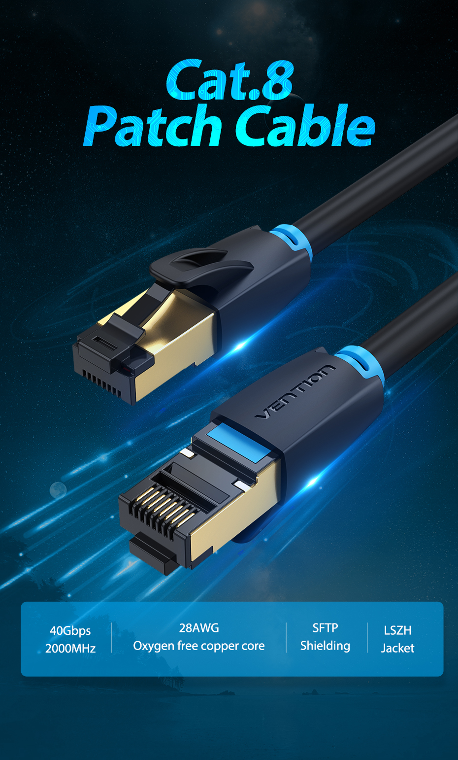 Cat8 Ethernet Cable SFTP 40Gbps Super Speed RJ45 Network Cable Gold Plated Connector for Router Modem CAT 8 Lan Cable