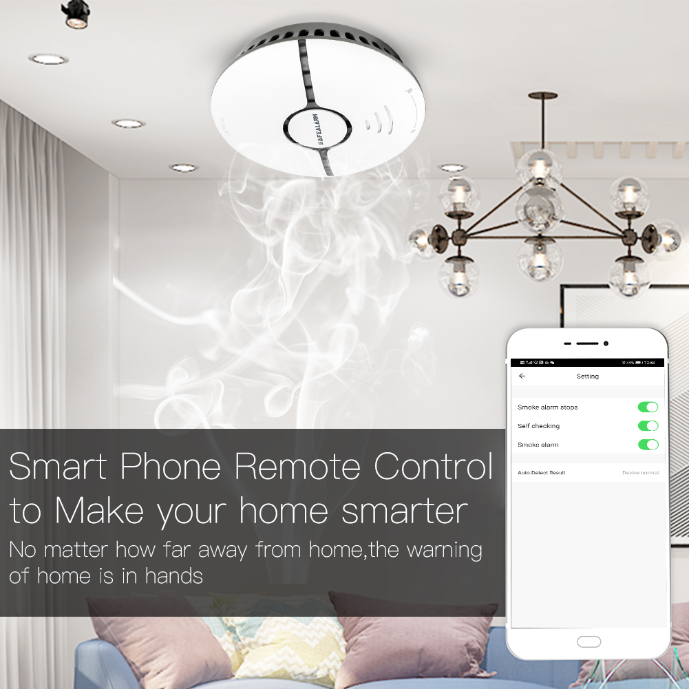 WiFi Smart Smoke Fire Alarm Sensor Detector Home Security System Battery-powered  Alarm Wireless Smart Life Tuya  App Control