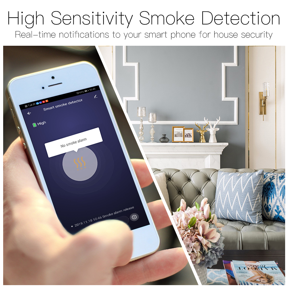 WiFi Smart Smoke Fire Alarm Sensor Detector Home Security System Battery-powered  Alarm Wireless Smart Life Tuya  App Control