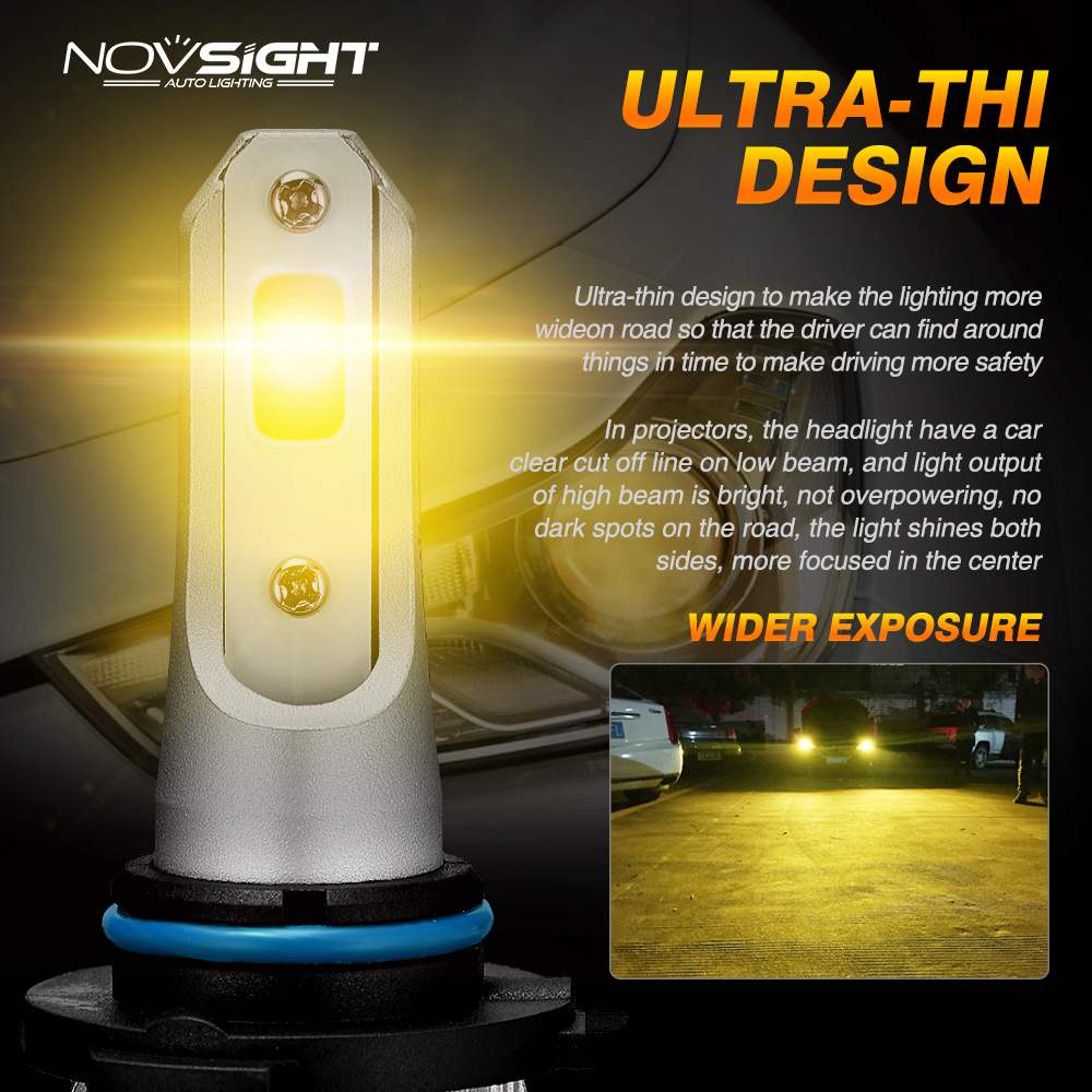 NOVSIGHT 9006 Led Headlight Bulb LED H1 H3 H4 H7 H11 H8 H9 H13 9005 9007 3000K Yellow 10000LM 72W Car Headlamp Fog Light