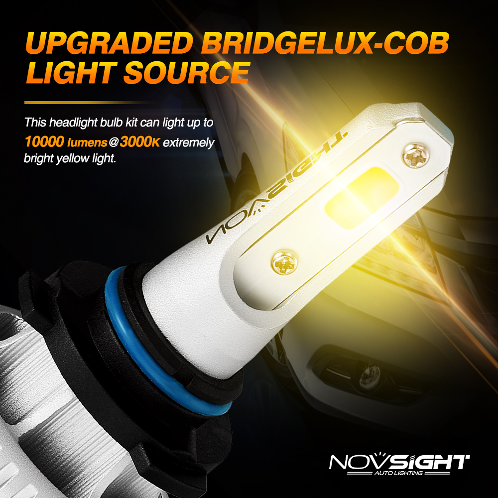 NOVSIGHT 9006 Led Headlight Bulb LED H1 H3 H4 H7 H11 H8 H9 H13 9005 9007 3000K Yellow 10000LM 72W Car Headlamp Fog Light