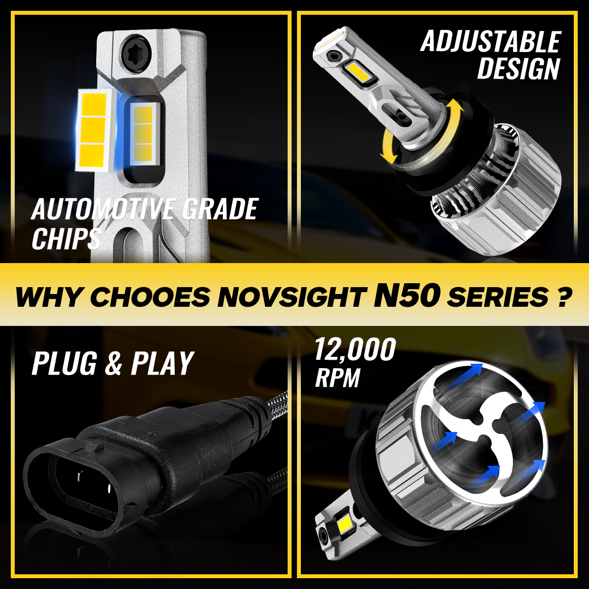 NOVSIGHT H11 LED Bulbs H8 H9 Car Headlight Bulbs 70W 15000LM 3000K LED Lamp 12V with Fan Mini Size Headlamp Auto Accessories