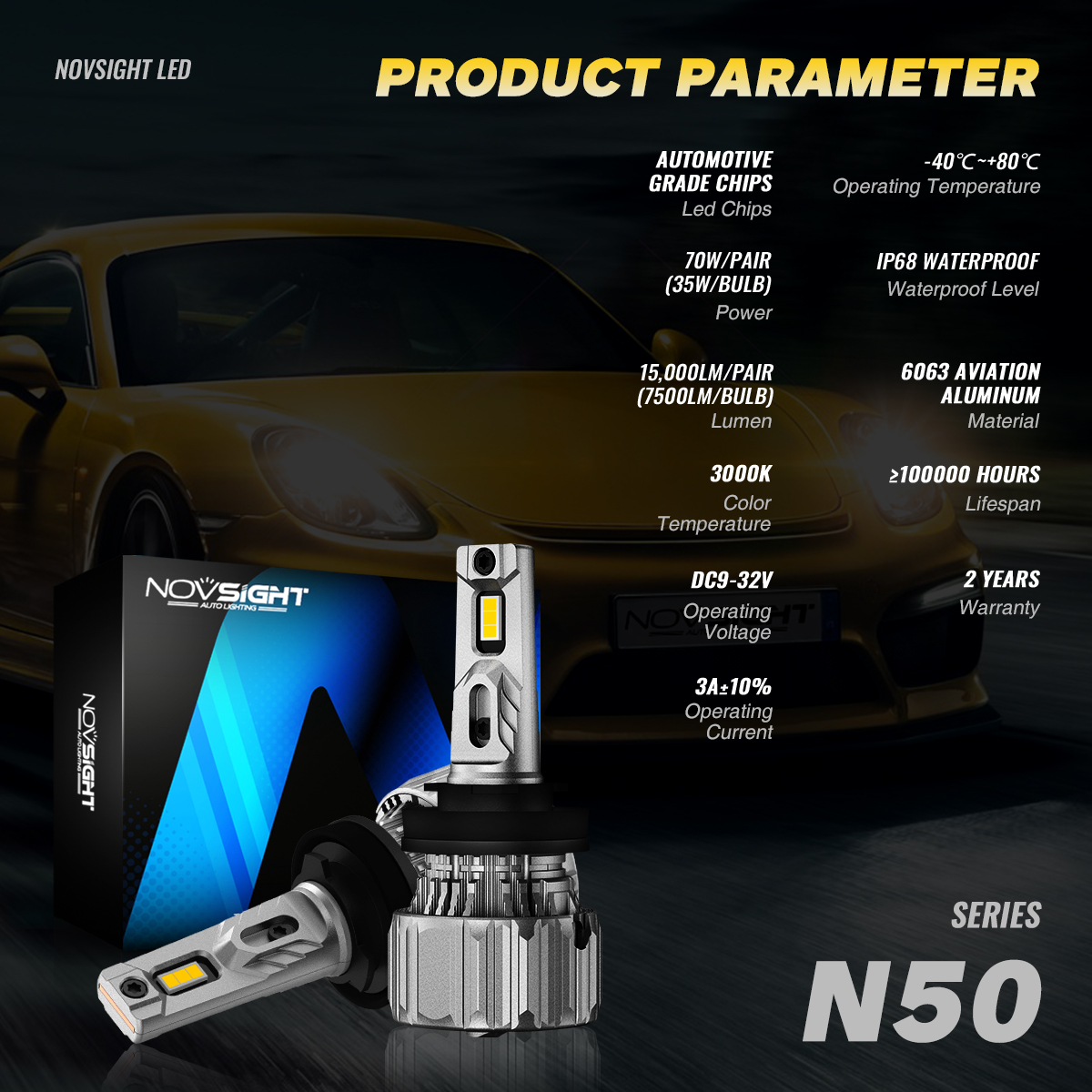 NOVSIGHT H11 LED Bulbs H8 H9 Car Headlight Bulbs 70W 15000LM 3000K LED Lamp 12V with Fan Mini Size Headlamp Auto Accessories